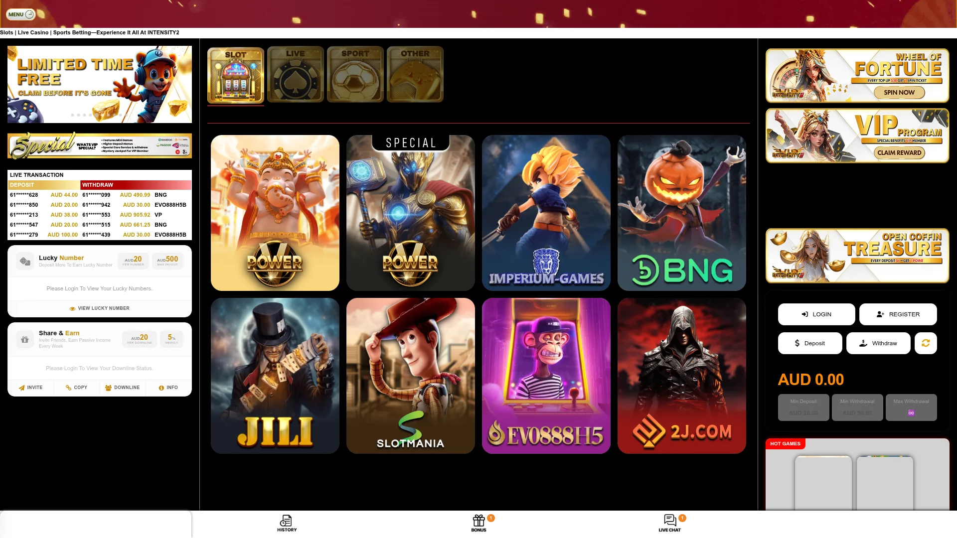 Intensity Casino desktop platform for Australian players